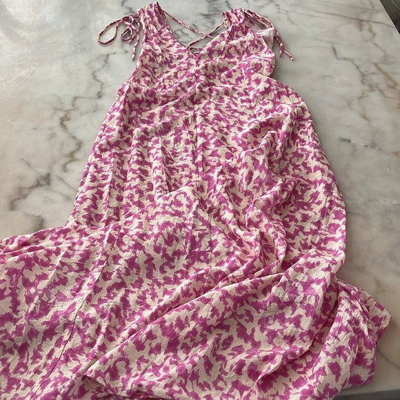 h&m tie detailed crepe v neck Maxi dress Pink Cream Loose Fit S/M - Picture 12 of 14